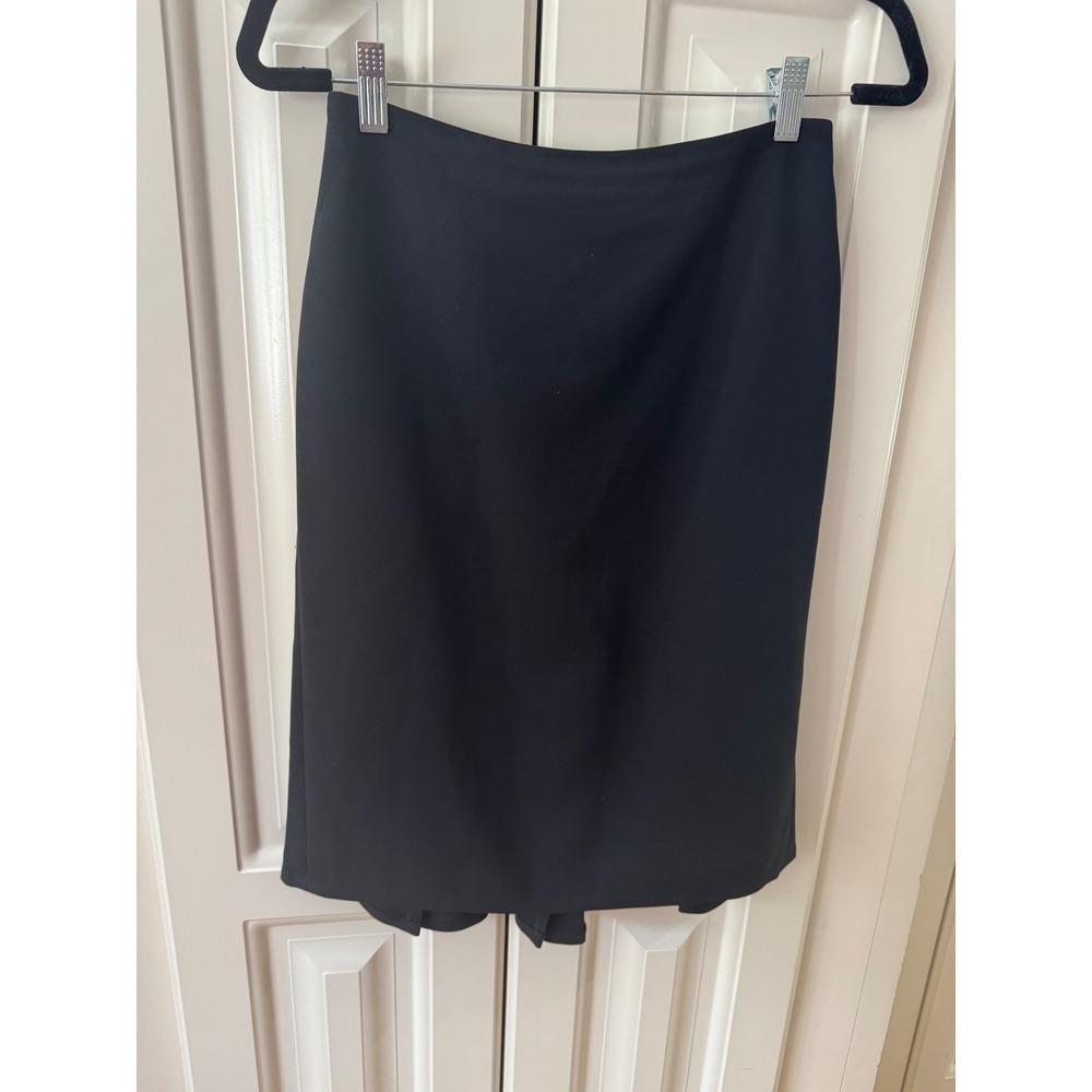 Ann Taylor Black Pencil Skirt lined Flared Tulip Hem Zip Back‎ Size 0 Midi EUC
